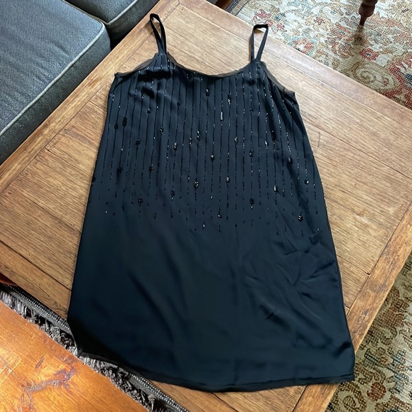Eileen Fisher 100% Silk Dress Black with sequins spaghetti straps. Size 16 - Picture 7 of 14